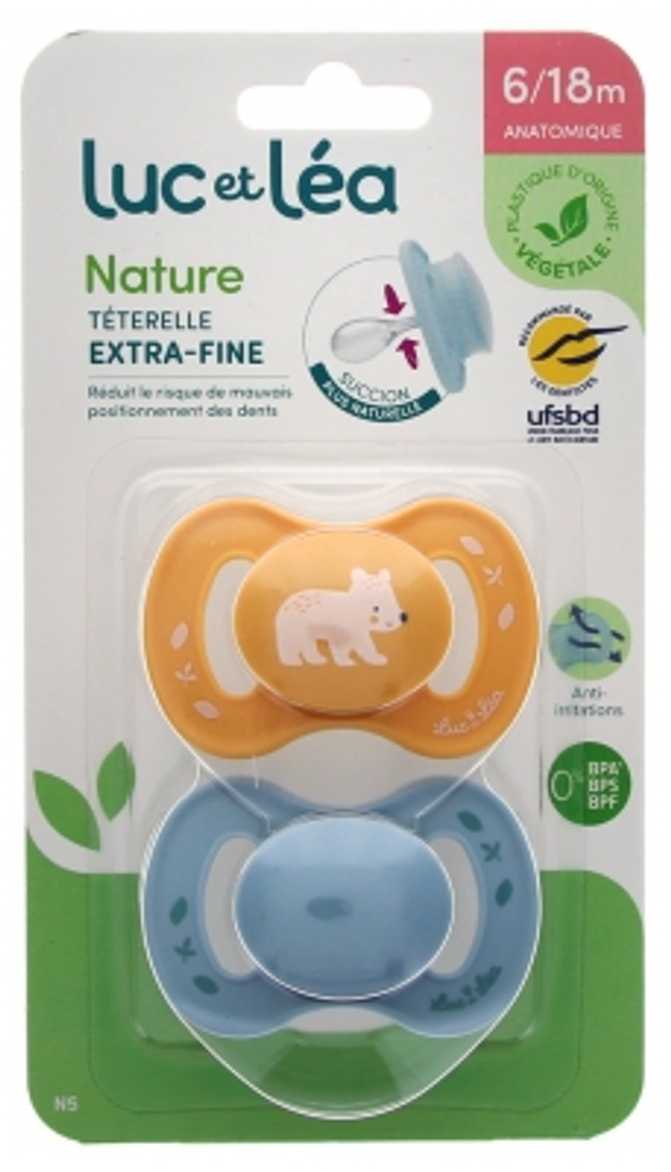 Luc Et Lã©A Nature 2 Anatomical Soothers Extra-Thin Nipples 6-18 Months