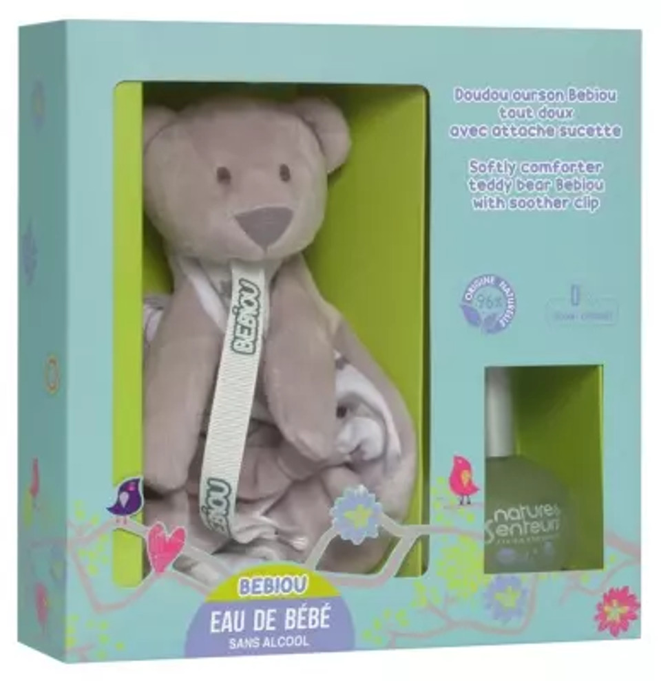 Nature & Senteurs Softly Comforter Teddy Bear Bebiou With Soother Clip + Alcohol-Free Baby Fragranced Water 50Ml