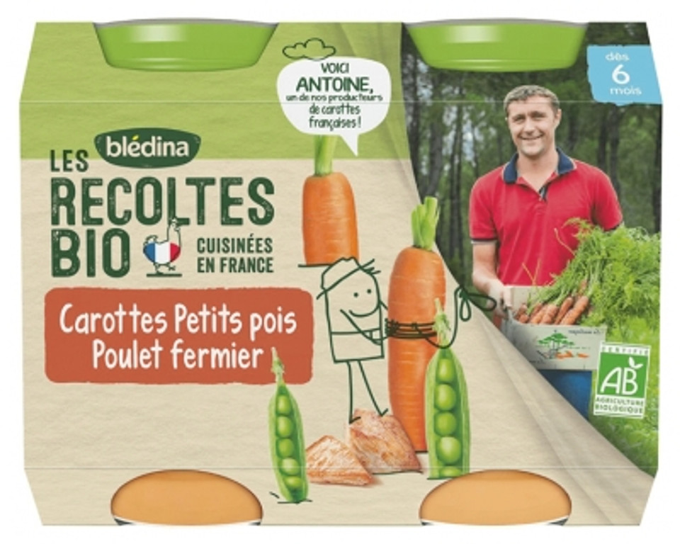 Blã©Dina Les Rã©Coltes Bio Carrots Peas Farm Chicken From 6 Months Organic 2 Pots