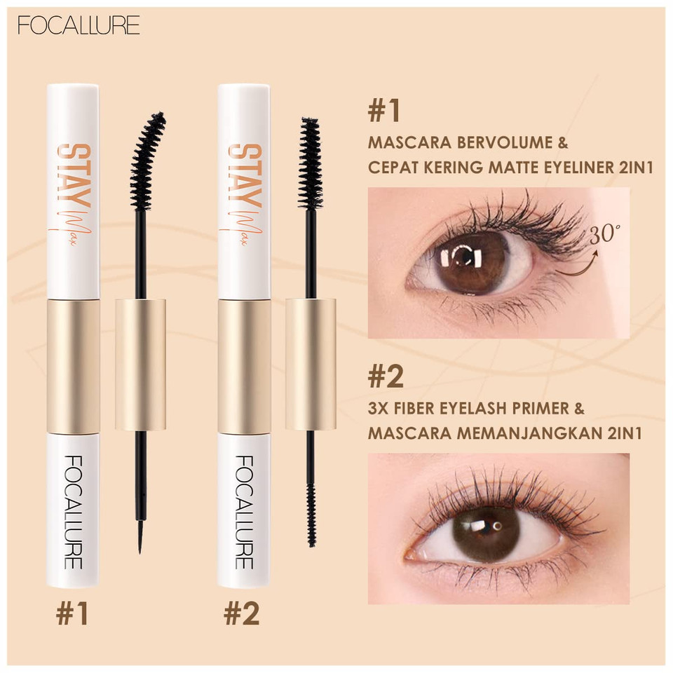 Focallure Mascara + Liquid Eyeliner, Double-Ended Mascara Set, 2-In-1 Boosts Lash Length, Volume & Definition, Long Lasting, Waterproof & Smudge-Proof1 Mascara & Eyeliner