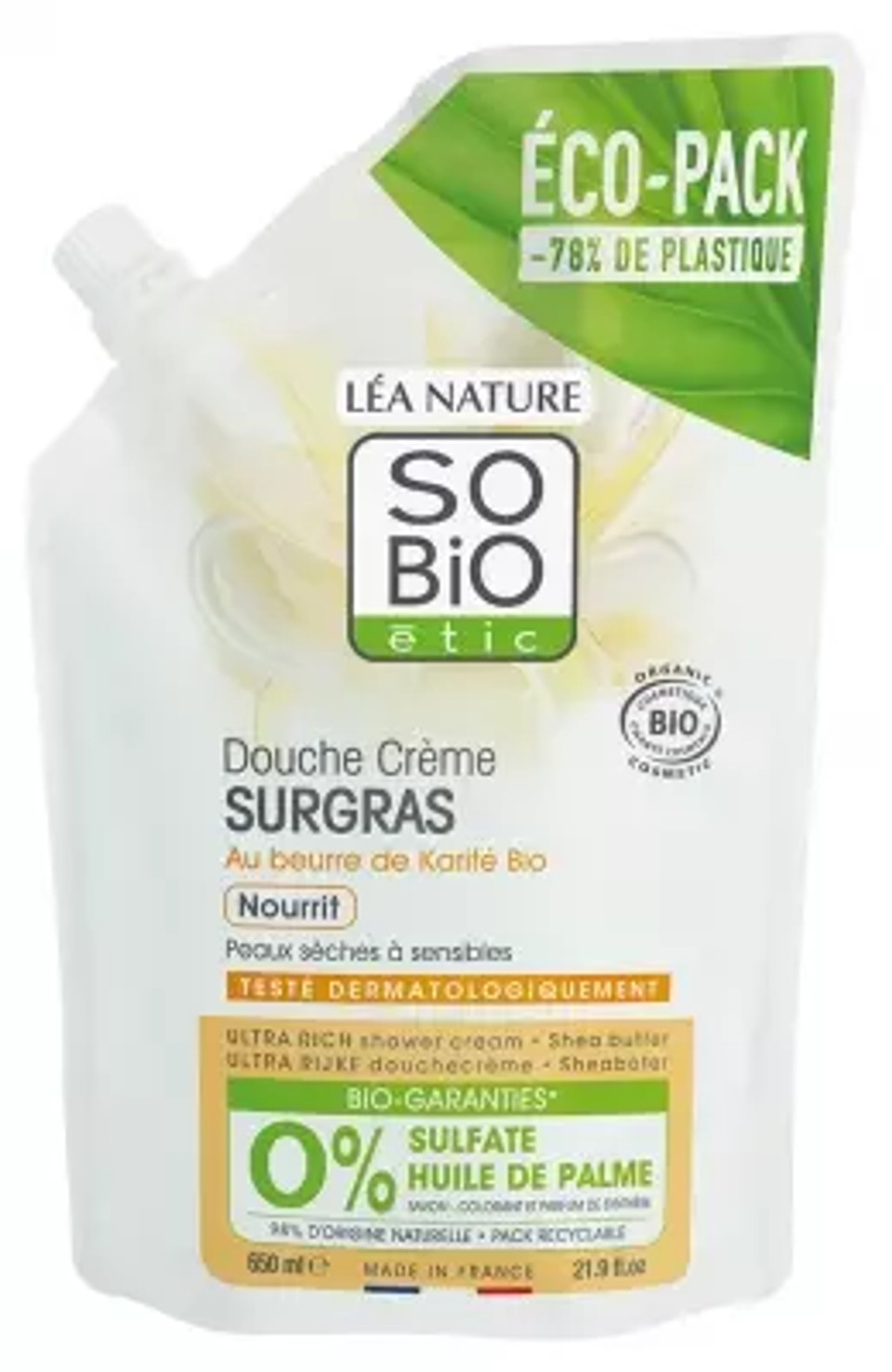Lã©A Nature So Bio ÃTic Douche Crã¨Me Surgras ÃCo-Recharge Bio 650 Ml