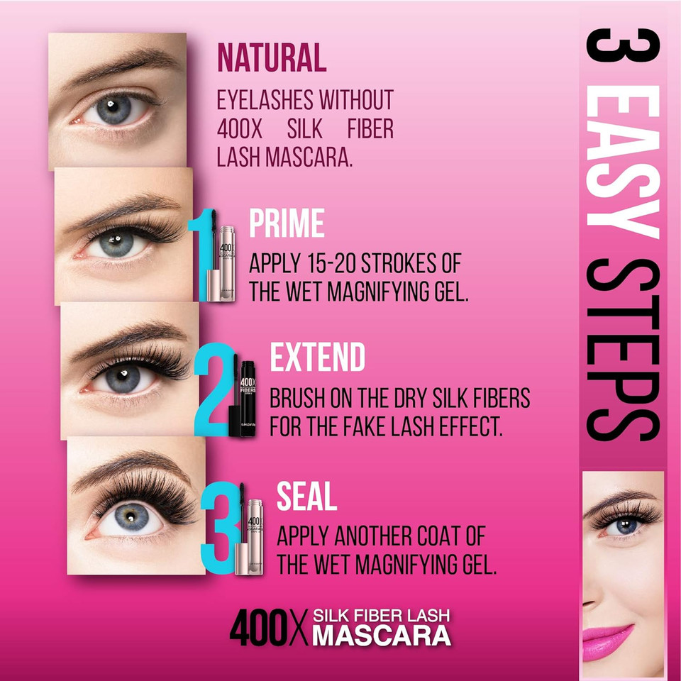 400X Pure Silk Fiber Lash Mascara [Ultra Black Volume And Length], Longer & Thicker Eyelashes, Waterproof, Long Lasting, Instant & Very Easy To Apply, Smudge-Proof, Hypoallergenic, Cruelty & Paraben Free (Mia Adora)Ultra Carbon Black