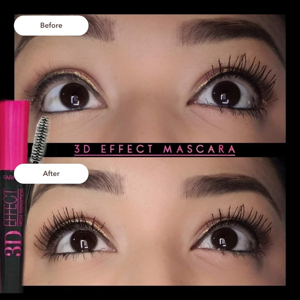 Farmasi 3D Effect High Definition Mascara, Volumizing, Lengthening, Lifting, Curling, Multiplying, No Smudging, Lasting All Day Eye Makeup 0.33 Fl. Oz / 10 Ml