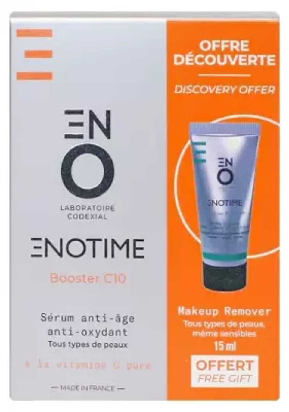 Codexial Enotime Sã©Rum Booster C10 15 Ml + Makeup Remover 15 Ml Offered