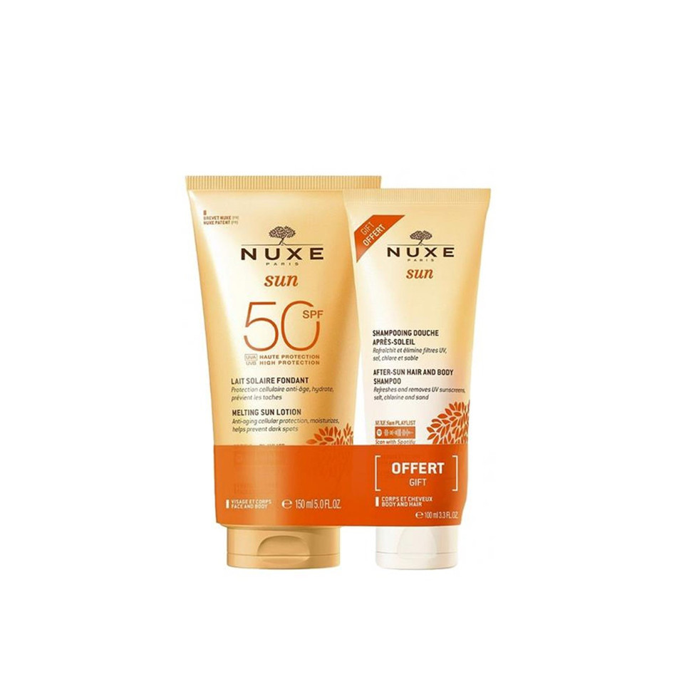 Nuxe Sun Melting Sun Lotion Spf50 150Ml + Sun After-Sun Hair And Body Shampoo 100Ml Free