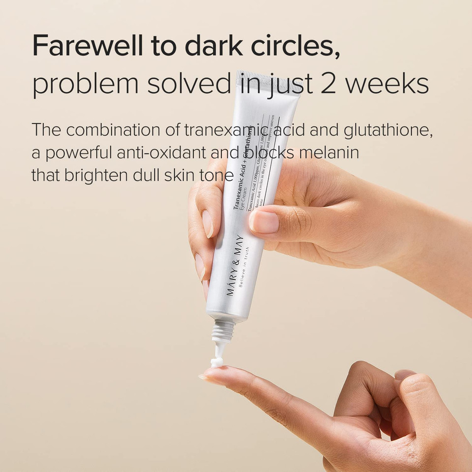 Mary&May Tranexamic Acid + Glutathione Eye Cream, Tranexamic Acid 1.05 Fl Oz / 30Ml | Reduces Dark Cireles In The Eye, Improve Uneven Skin Tone | Ewg Green