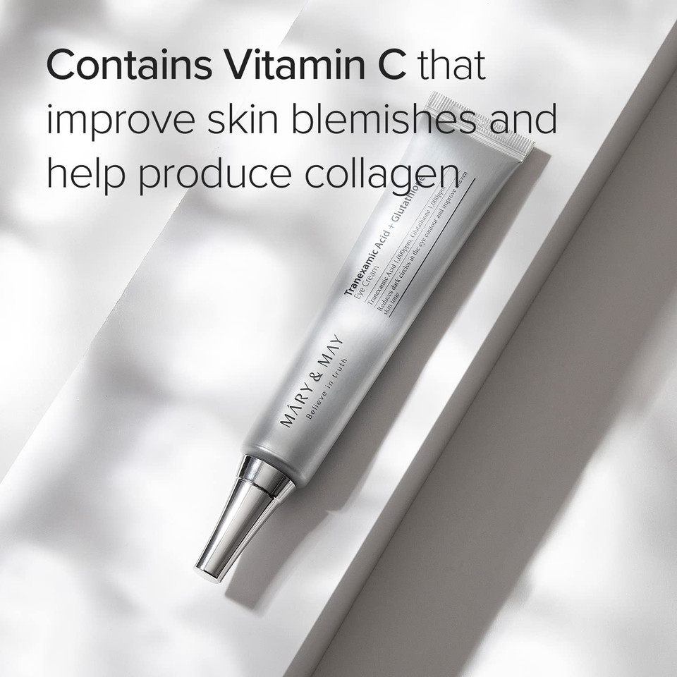 Mary&May Tranexamic Acid + Glutathione Eye Cream, Tranexamic Acid 1.05 Fl Oz / 30Ml | Reduces Dark Cireles In The Eye, Improve Uneven Skin Tone | Ewg Green