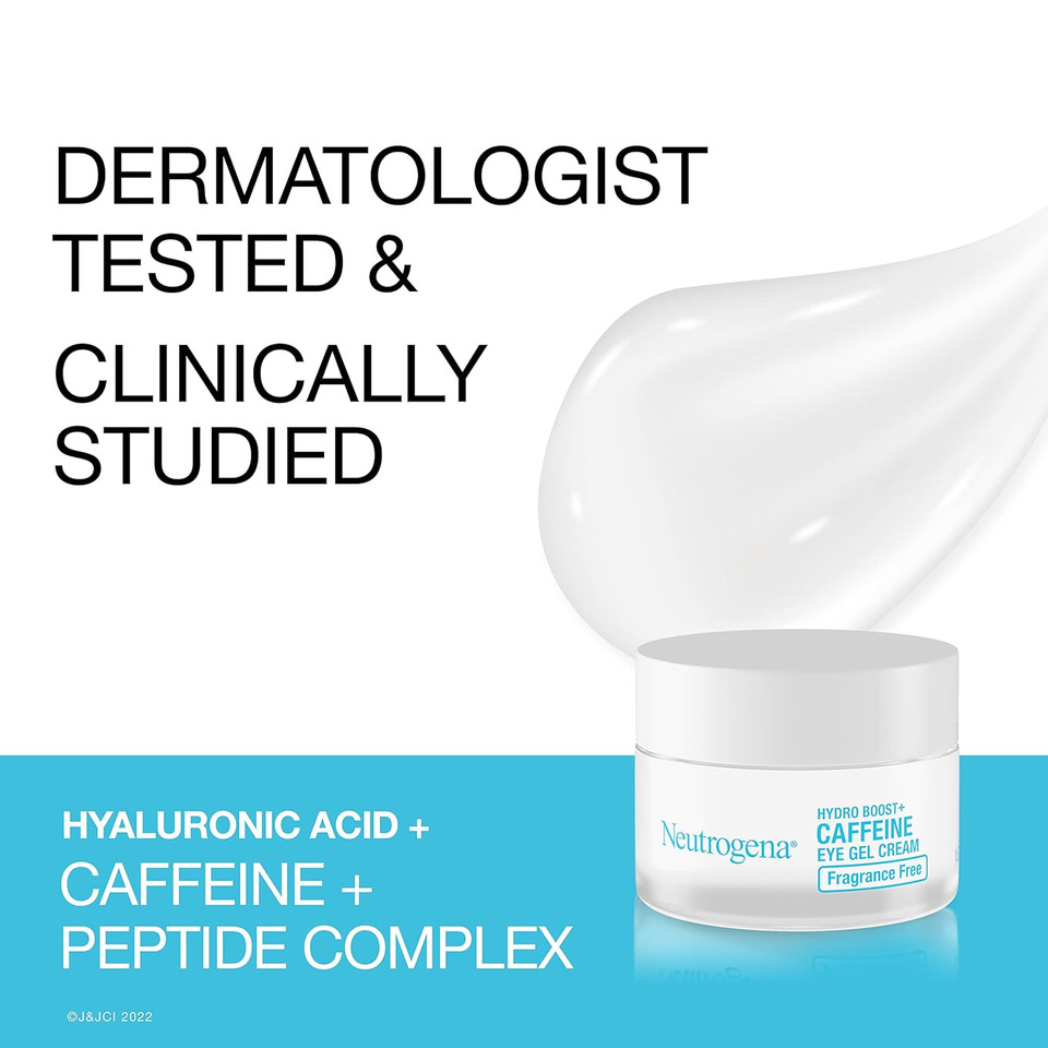 Neutrogena Hydro Boost + Eye Cream For Dark Circles & Puffiness, Under Eye Cream With Caffeine, Hyaluronic Acid And Peptides, Fragrance Free, 0.5 Oz