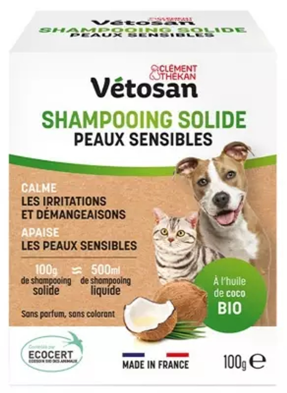 Clã©Ment Thã©Kan Vã©Tosan Shampoing Solide Peaux Sensibles Chiens Et Chats Bio 100 G