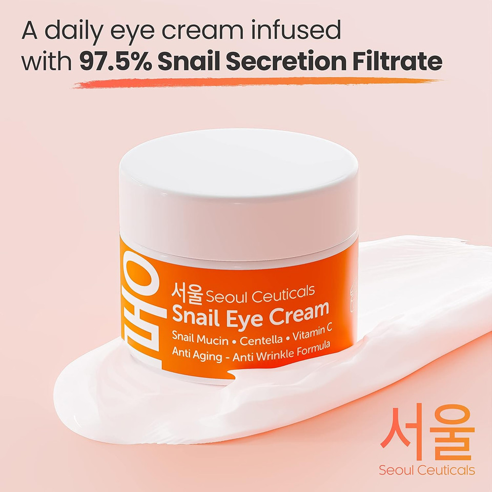 Seoulceuticals Korean Snail Mucin Eye Cream - 97.5% Snail Filtrate K Beauty Anti Aging Under Eye Anti Wrinkle Eye Treatment Cream 0.5Oz