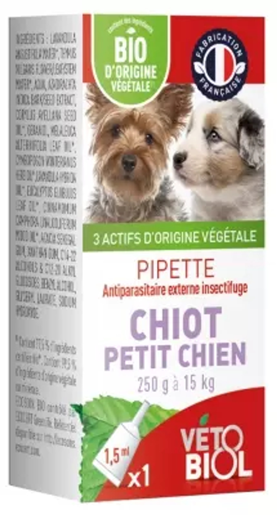 Vã©Tobiol Pipette Puppy Small Dog 250G To 15Kg Organic 1 Pipette