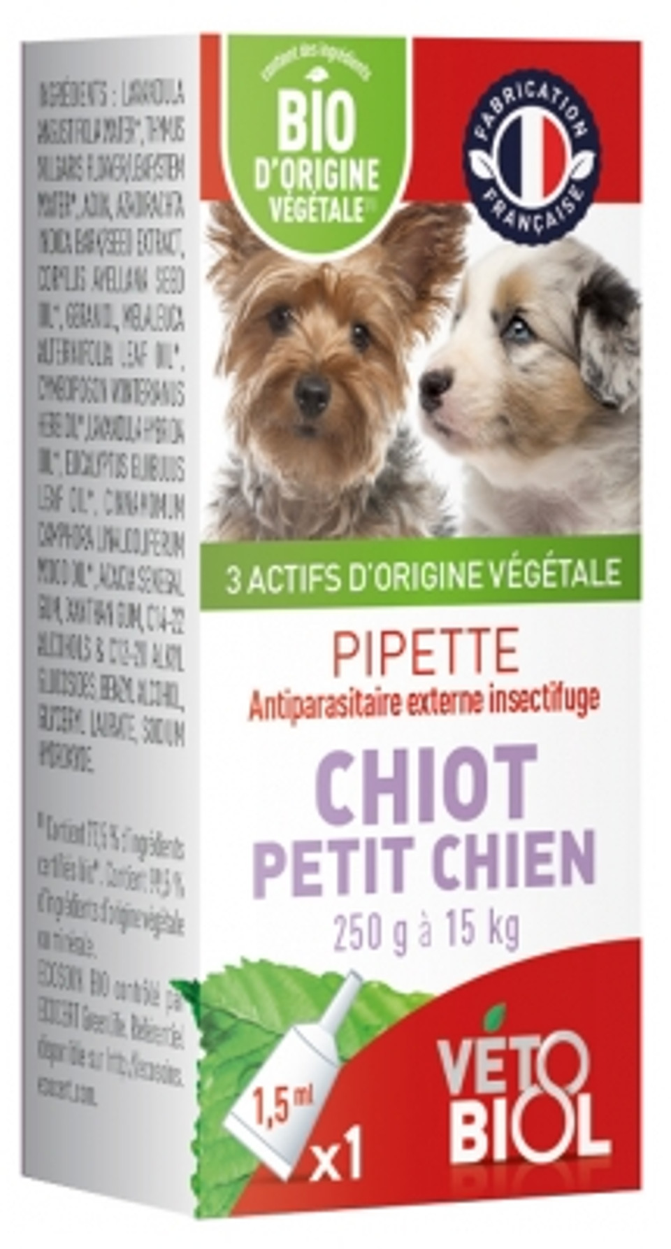 Vã©Tobiol Pipette Puppy Small Dog 250G To 15Kg Organic 1 Pipette