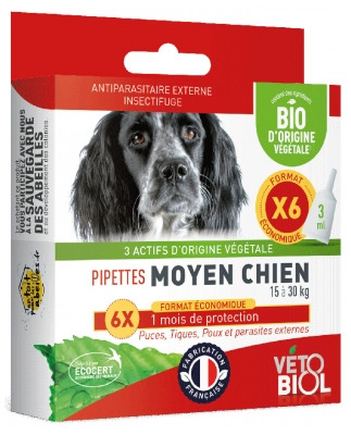 Vã©Tobiol Pipettes Medium Dog 15 To 30 Kg Organic 6 Pipettes