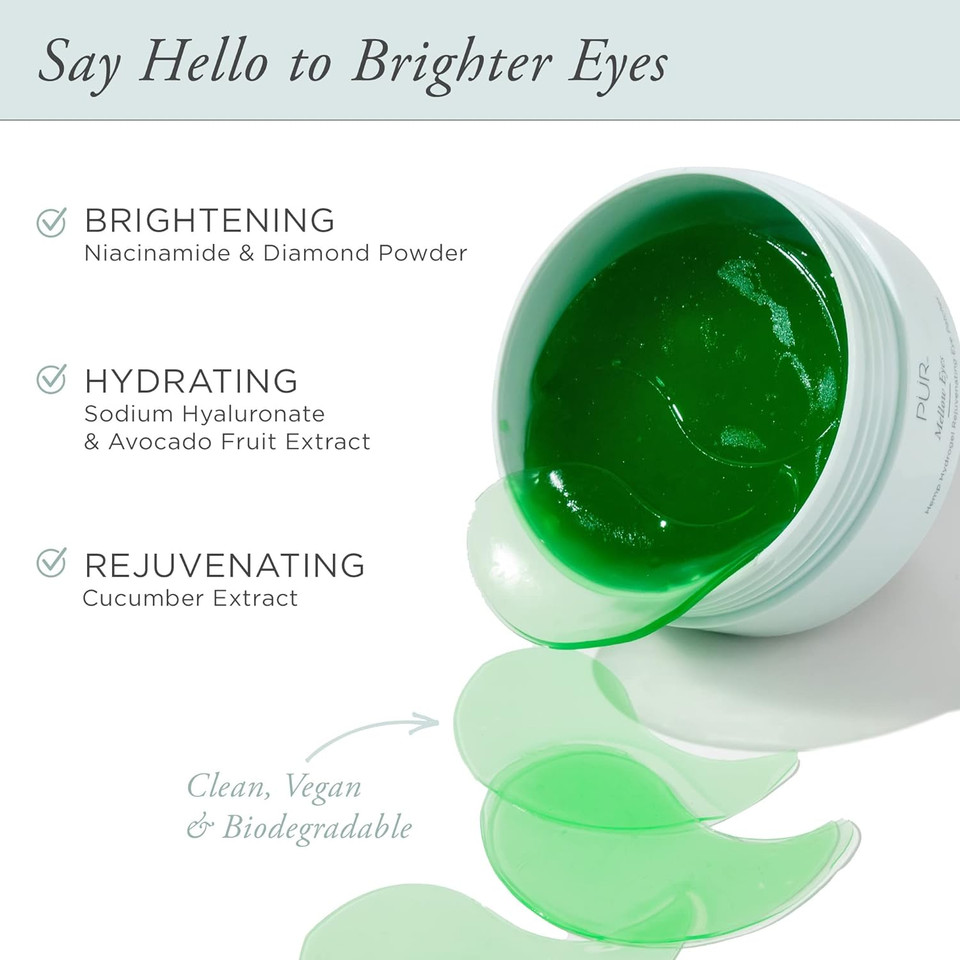 Pã£Âr Minerals Mellow Eyes Hemp-Derived Eye Patches, Helps Reduce Puffiness & Brightens Undereye Area, Hemp Seed Oil, Green Tea Extract, Kiwi Fruit Extract, Cruelty & Gluten Free, 30 Pairs