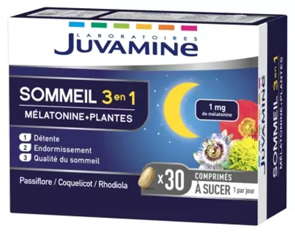 Juvamine Sleep 3In1 Melatonin + Plants 30 Sucking Tablets