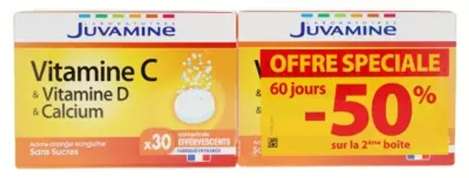 Juvamine Vitamin C Vitamin D Calcium 2 X 30 Effervescent Tablets