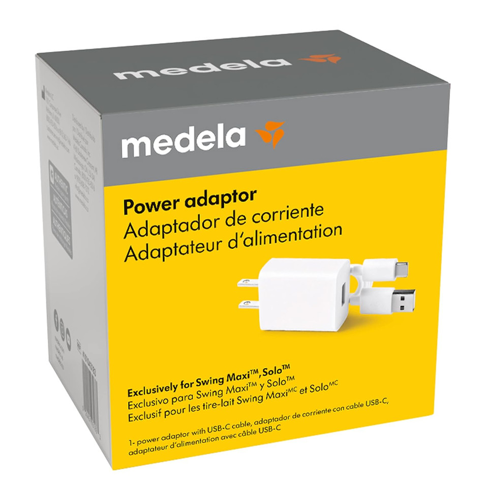 Medela Swing Maxiâ And Soloâ (Canada Only) Replacement Power Adaptor With Usb Type C Cable, Spare Power Supply Cord For Easy Portability, Authentic Medela Spare Part