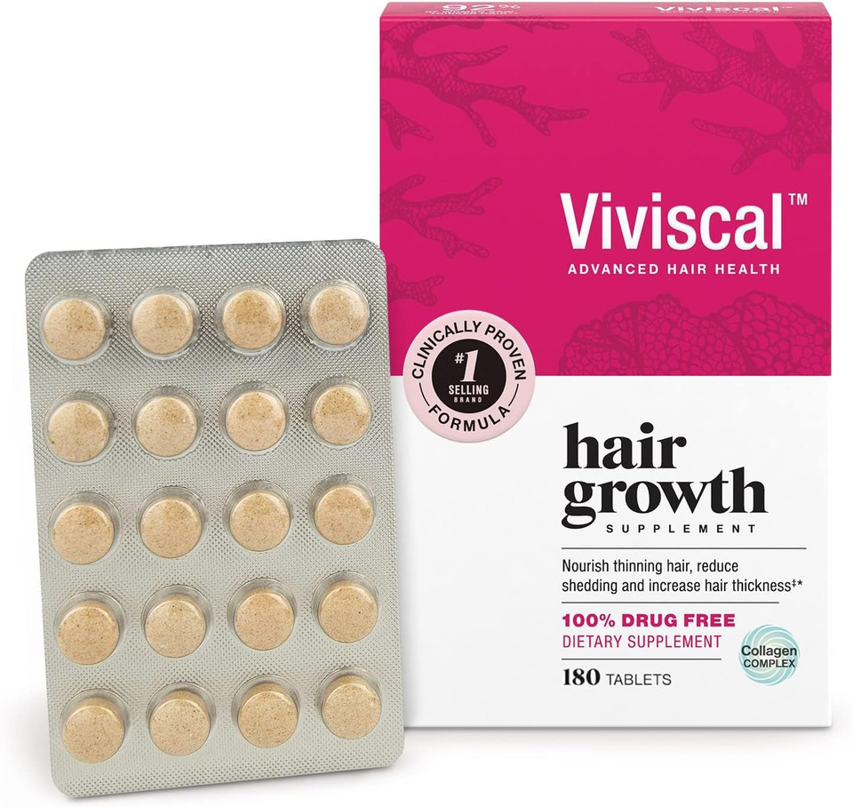 Viviscal Hair Growth Supplements For Women, Clinically Proven Hair Growth Product With Proprietary Collagen Complex, Results Of Thicker, Fuller Hair Nourish Hair Loss, 180 Tablets - 3 Month Supply