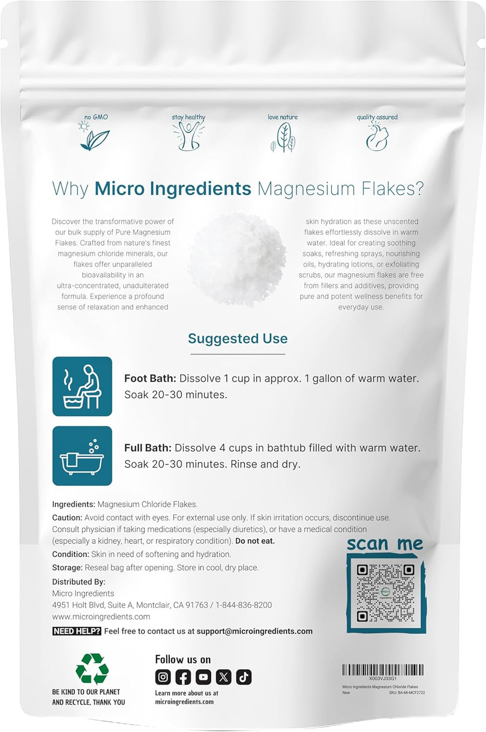 Micro Ingredients Magnesium Flakes, 6Lbs | Great Alternative To Epsom Salt For Foot & Body Bath Soaks | High Absorption | Natural Magnesium Chloride Minerals | Relaxation & Skin Hydration Support Micro Ingredients Magnesium Flakes, 6Lbs | Great Alternative To Epsom Salt For Foot & Body Bath Soaks | High Absorption | Natural Magnesium Chloride Minerals | Relaxation & Skin Hydration Support