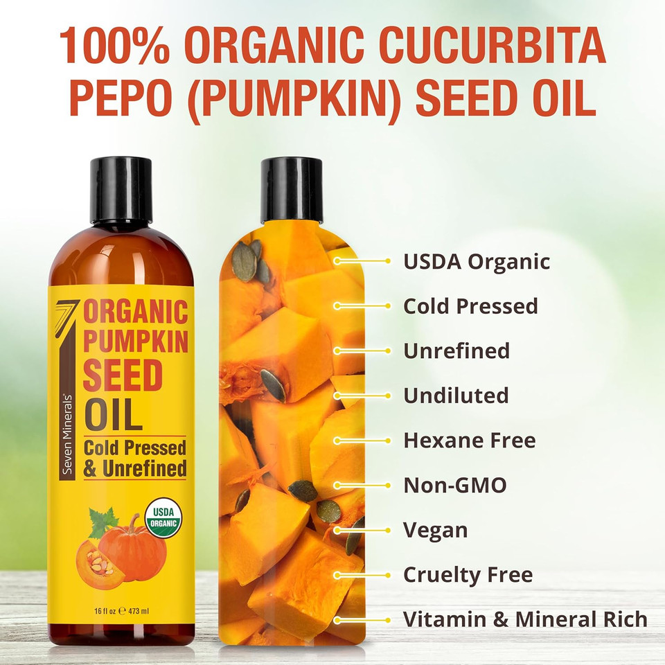 New Pumpkin Seed Oil For Hair Growth, Face, & Body - Big 16Oz Bottle - Usda Organic, Cold-Pressed, & Hexane Free - Lightweight, Non-Greasy, & Deeply Moisturizing For Scalp, Skin, & Hair