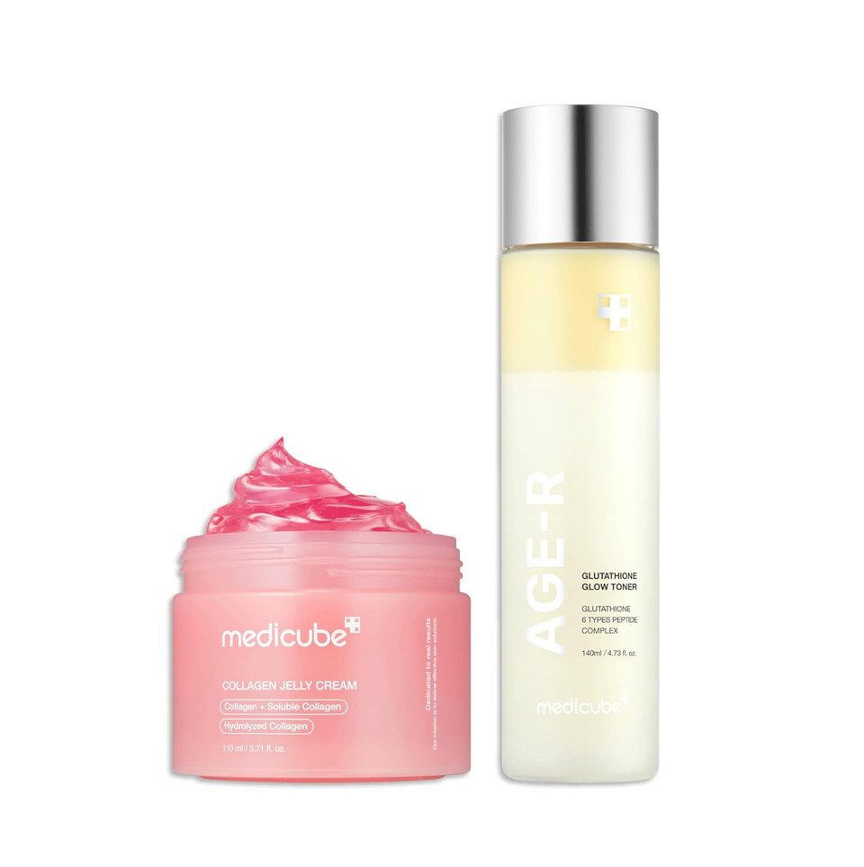 Medicube Glow Booster Duo: Age-R Glutathione Glow Milky Toner And Collagen Jelly Cream (110Ml)