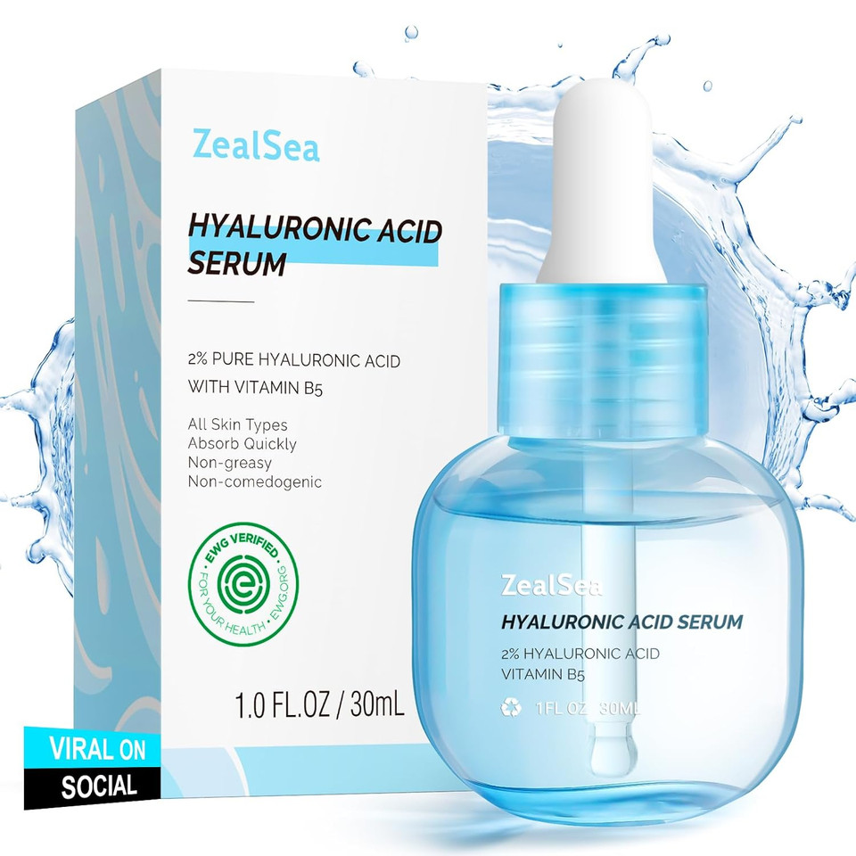 Hyaluronic Acid Serum For Face, Hyrating Serum, Microneedling Serum, Ewg Certified Zealsea For Sensitive Skin, Vegan Fragrance Free Non-Comedogenic Absorb Quickly, Pure Hyaluronic Acid Anti-Aging 1Oz