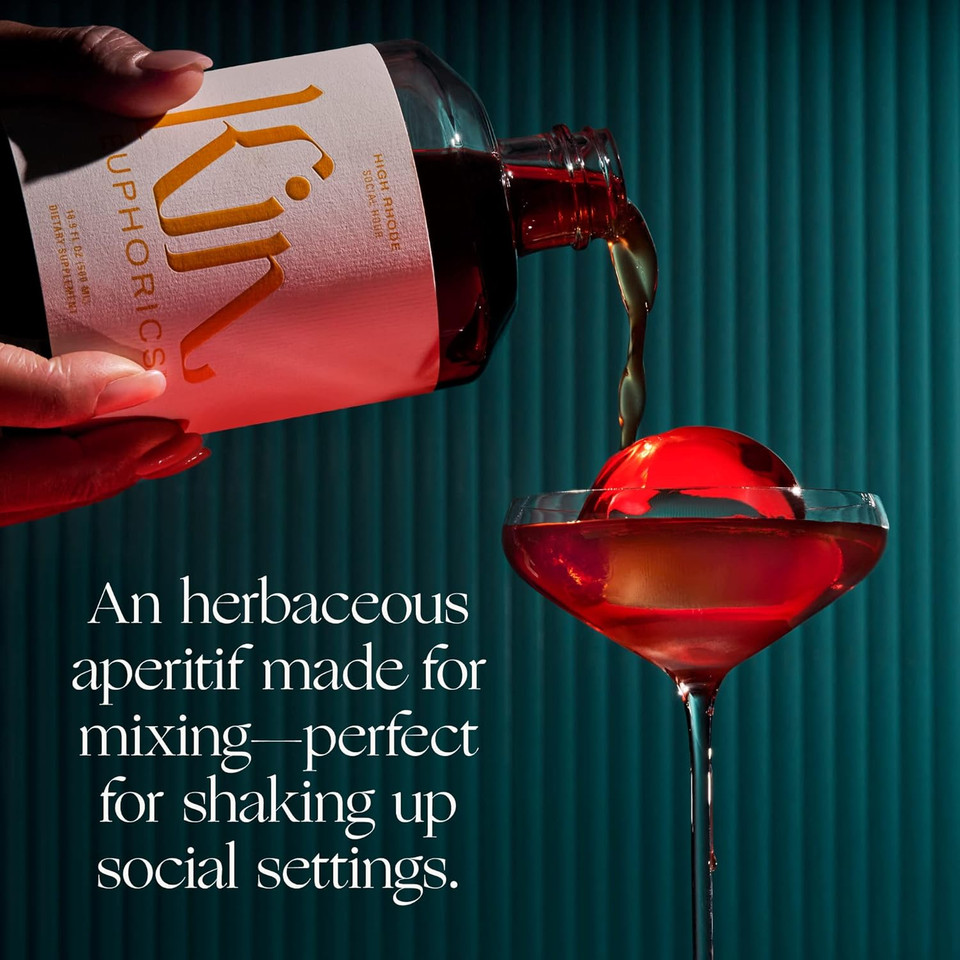 Kin Euphorics High Rhode Non-Alcoholic Aperitif | Elevate Your Social Hour | Adaptogens, Nootropics & Botanicals | Rhodiola Rosea, 5-Htp, Gaba | Citrus, Bitters & Spices | 16.9 Fl Oz