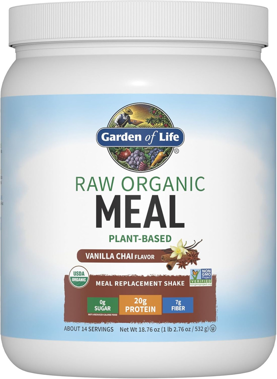 Garden Of Life Meal Replacement Shakes, Vegan Protein Powder, Raw Organic Protein Powder, Vanilla Chai Protein Powder With Plant Based Pea Protein, Sprouts, Greens, Probiotics, Dairy Free 14 Servings