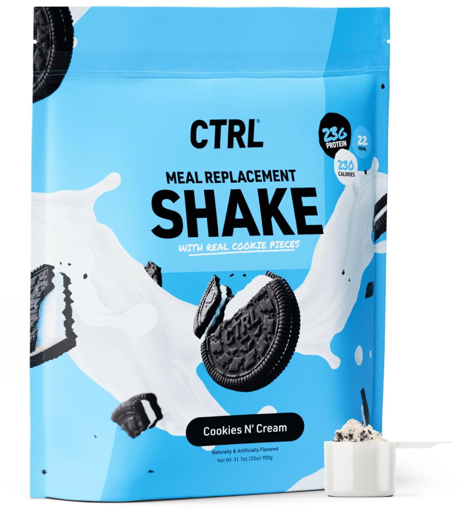 Ctrl Meal Replacement Shake With Real Cookie Pieces  Cookies N' Cream - 15 Servings Packed With Essential Nutrients, Including 23G Of Protein, 8 Grams Of Fiber, 22 Vitamins & Minerals & Only 1G Sugar