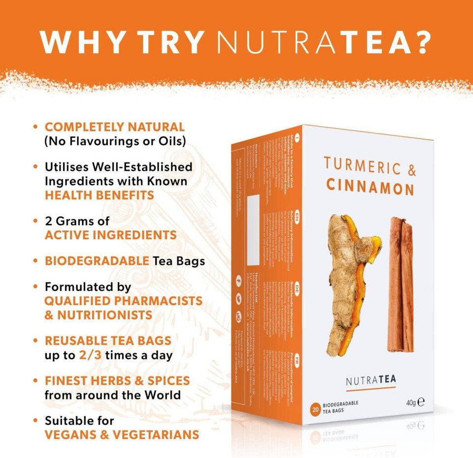 Nutra Tea - Turmeric & Cinnamon Tea - 20 Tea Bags - Herbal Tea