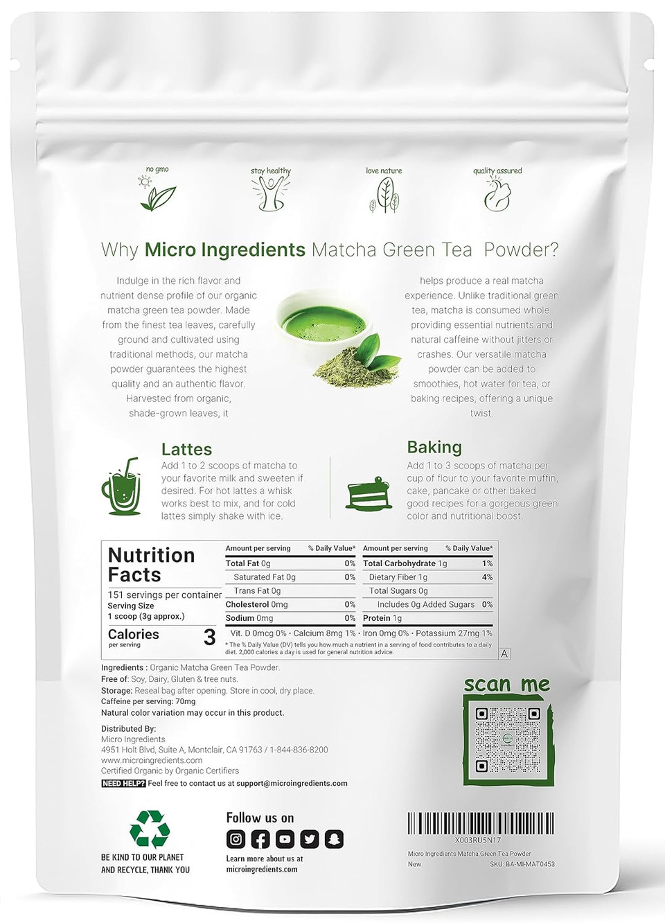 Micro Ingredients Matcha Green Tea Powder 1Lb & Moringa Powder Bundle 2 Pack | Culinary Grade, First Harvest | Raw Superfood