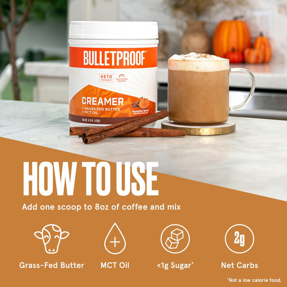 Bulletproof Pumpkin Spice Creamer, 14.8 Ounces, Keto Coffee Powder Creamer With Mct Oil And Grass-Fed Butter