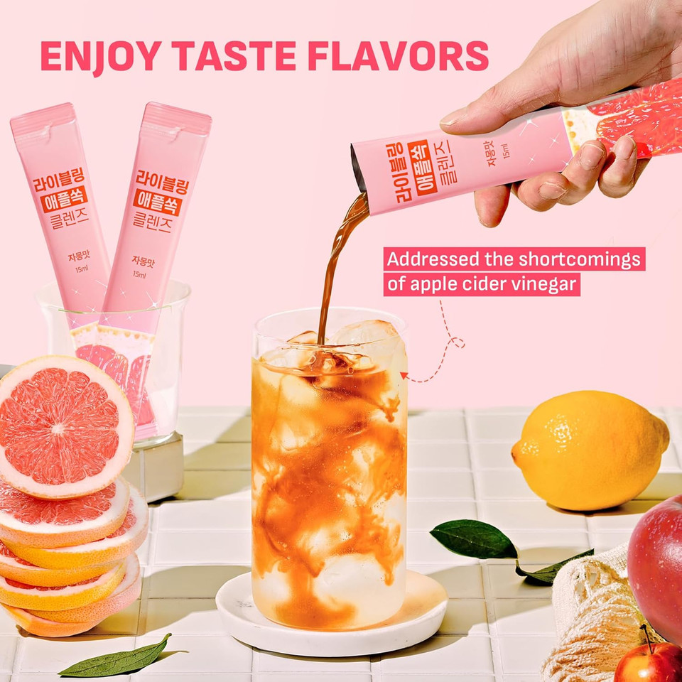 [Liveling] Apple Cider Vinegar Liquid Stick L Grapefruit Flavor, Natural Cleanse With Premium Nutritional Ingredients, Ph Balance, Zero Sugar, Easy Cut & Easy Mix (30 Sticks)