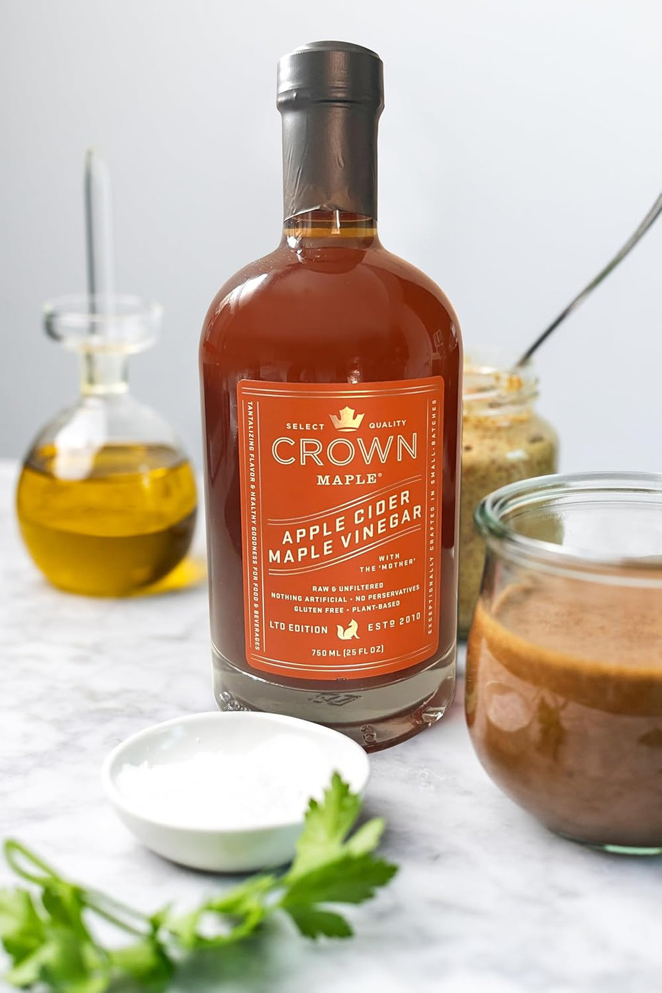 Crown Maple Apple Cider Maple Vinegar 25 Fl Oz - Tangy Sweet Super Liquid For Beverages & Culinary Delights | Gluten-Free, Non-Gmo, Vegan | Perfect For Vinaigrettes, Dressings, Soups, Sauces