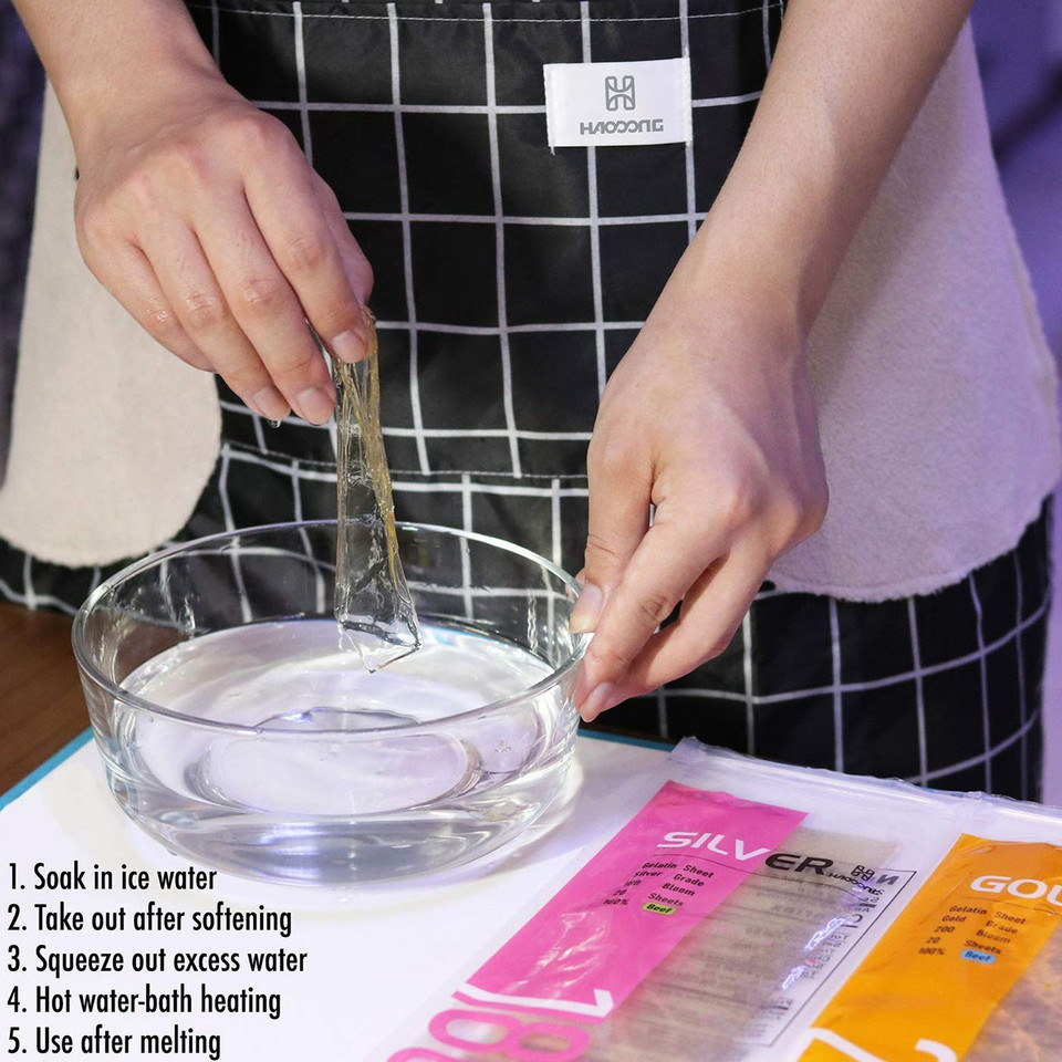 Haodong Beef Silver Leaf Gelatin Sheets - 180 Bloom (20 Sheets, 50G) - Gelatin Leaves For Baking And Cooking Mirror Glaze Dessert Jellies Mousse Cake