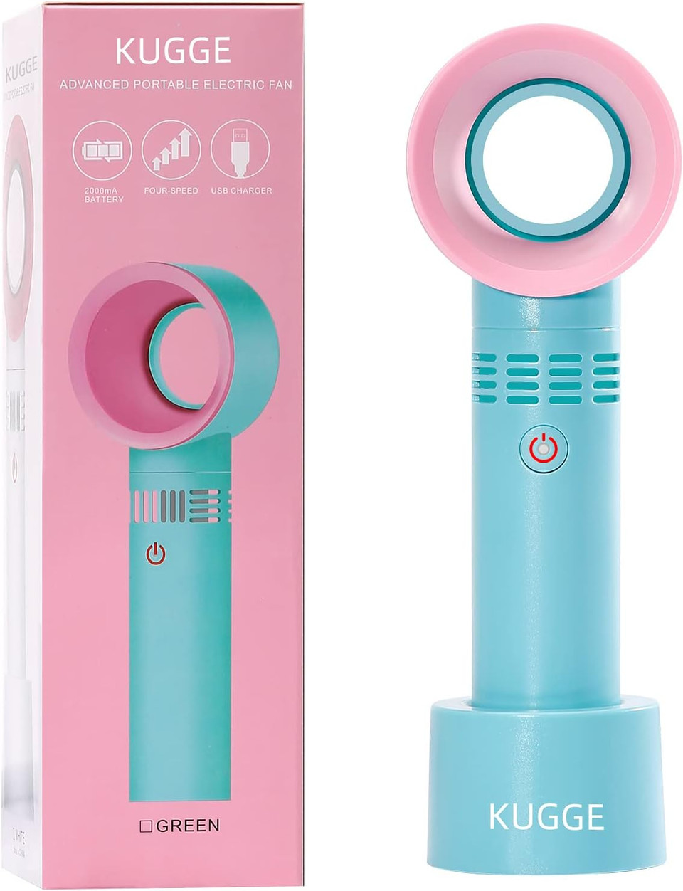 Kugge Bladeless Mini Eyelash Fan Dryer, Portable 2000Mah Usb Rechargeable Handheld Lash Fan Dryer For Eyelash Extensions (Green)Green