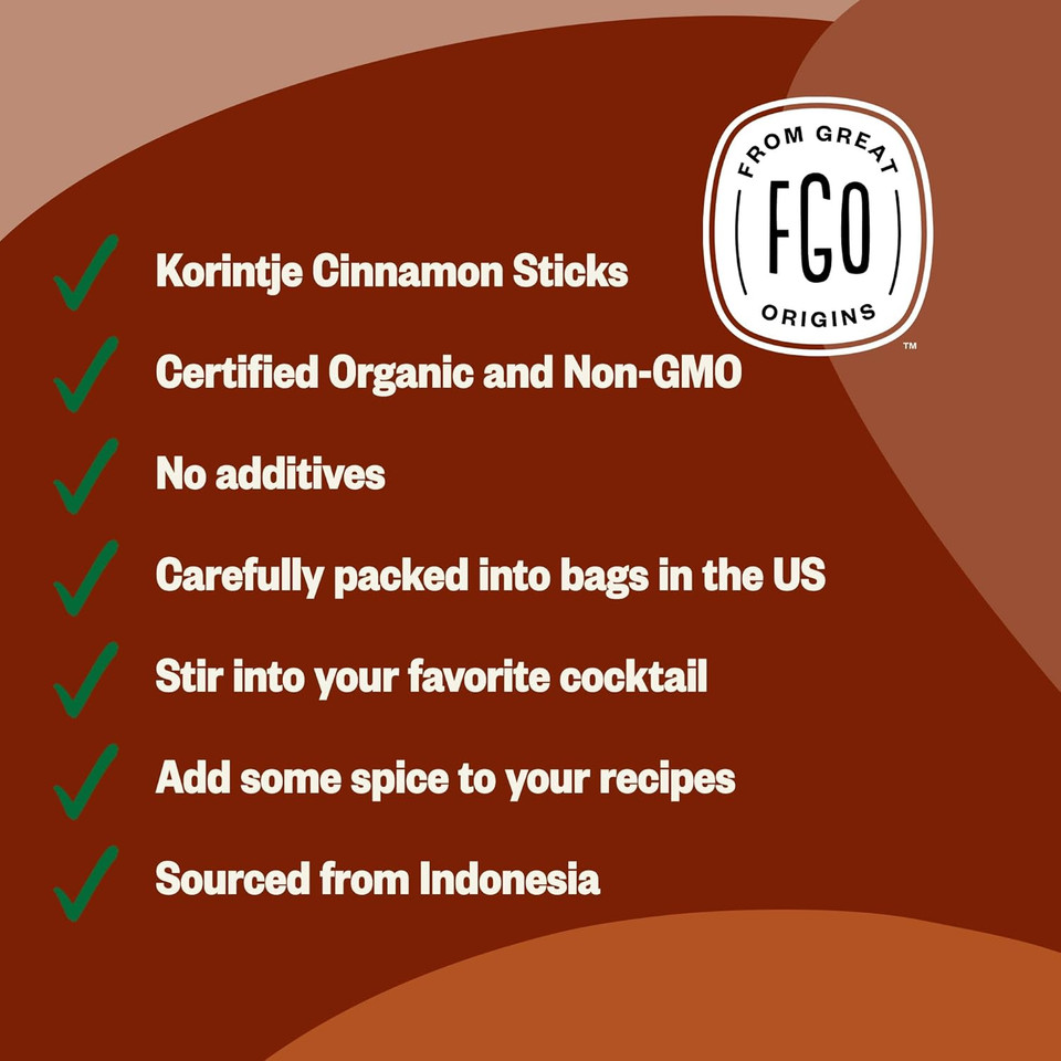 Fgo Organic Cinnamon Sticks (Korintje), From Indonesia, 100+ Sticks, 2 3/4" Length, 16 Oz, Packaging May Vary (Pack Of 1)