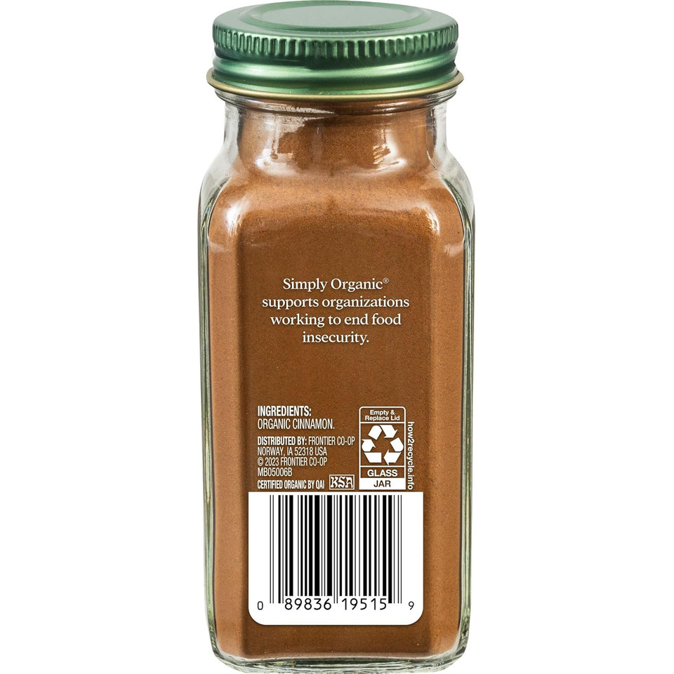 Simply Organic Ceylon Ground Cinnamon, 2.08 Ounce, Non-Gmo Organic Cinnamon Powder