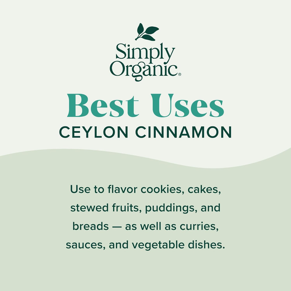 Simply Organic Ceylon Ground Cinnamon, 2.08 Ounce, Non-Gmo Organic Cinnamon Powder
