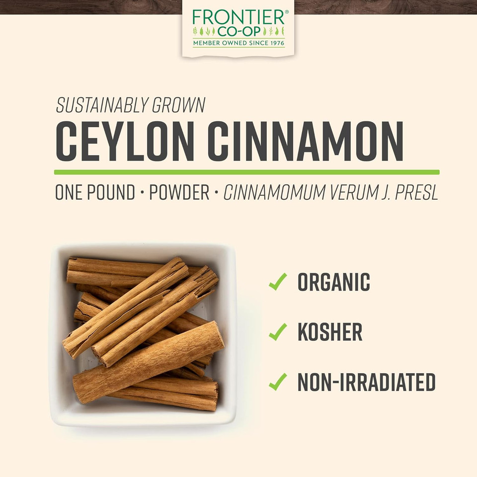 Frontier Co-Op Fair Trade Ground Ceylon Cinnamon Powder Organic, Kosher, 5.57Oz - Bulk Bag Refill For Shaker, Baking, Beverages, And Cooking