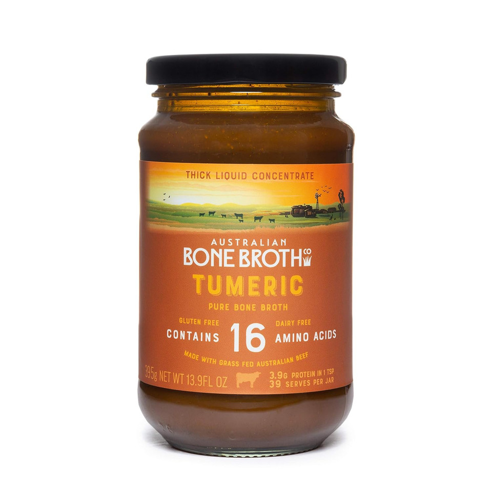 Abbco Turmeric Beef Bone Broth With Collagen Peptides, Ginger & Black Pepper - Nutritious Digestive Beverage Supports Gut Health, Immune Function, Bones & Joints. Halal Bone Broth