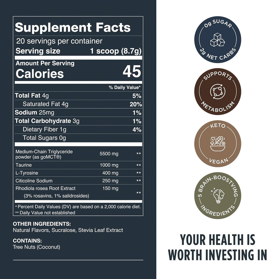Lifestacks Focus Coffee Creamer For Energy & Clarity - Mct Powder + Nootropics + Adaptogens - Boost Productivity Without Jitters Or Crash - Keto, Vegan, 0 Sugar - With Taurine, L-Tyrosine, Rhodiola Lifestacks Focus Coffee Creamer For Energy & Clarity - Mct Powder + Nootropics + Adaptogens - Boost Productivity Without Jitters Or Crash - Keto, Vegan, 0 Sugar - With Taurine, L-Tyrosine, Rhodiola