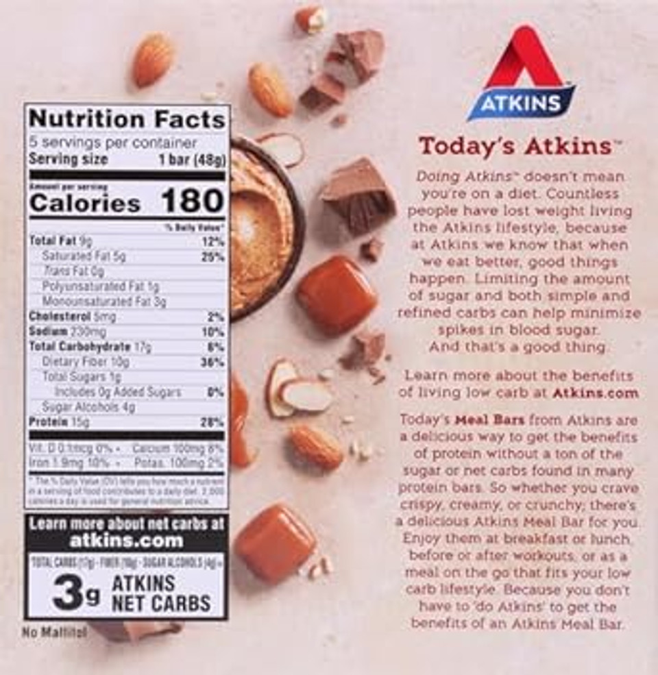 Atkins Blueberry Greek Yogurt Protein Meal Bar, High Fiber, 15G Protein, 3G Sugar, 5G Net Carbs, Meal Replacement, Keto Friendly, 5 Count