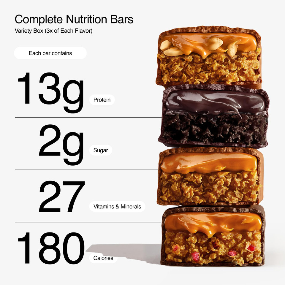 Huel Complete Nutrition Vegan Protein Bars | Variety Box | 13G Protein, 27 Vitamins And Minerals, 2G Sugar, Non-Gmo, 100% Plant Based Snack | 12 Pack