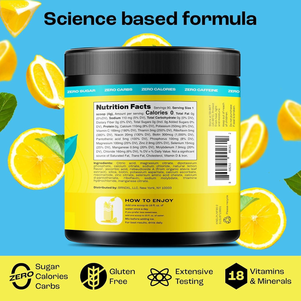 Key Nutrients Multivitamin Electrolytes Powder No Sugar - Refreshing Lemonade Electrolyte Powder - Sodium & Energy Supplement - Hydration Powder - No Calories - 90 Servings - Made In Usa