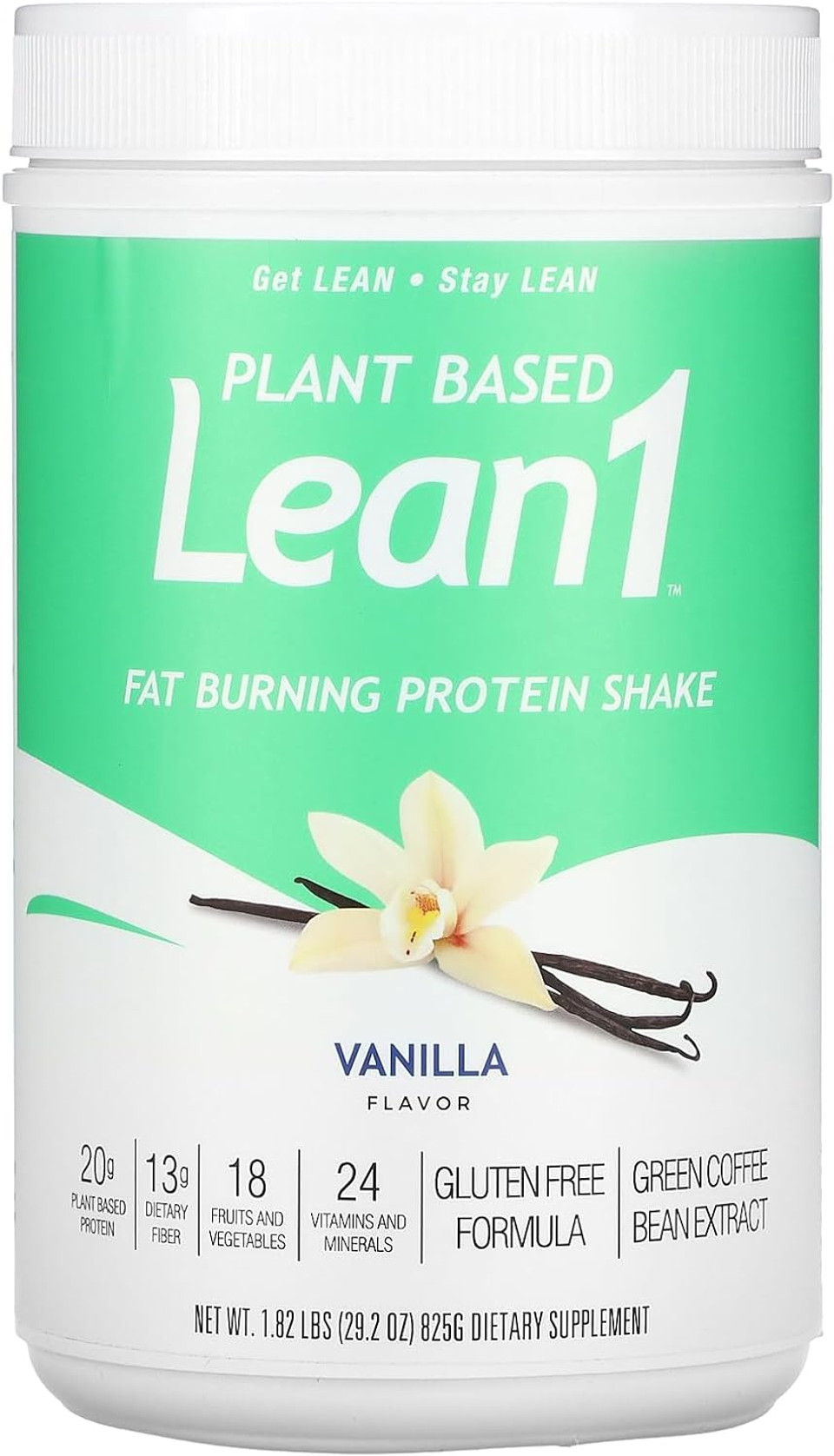 Lean1 Plant-Based Meal Replacement Protein Powder, Vanilla Flavor, 15-Serving Tub