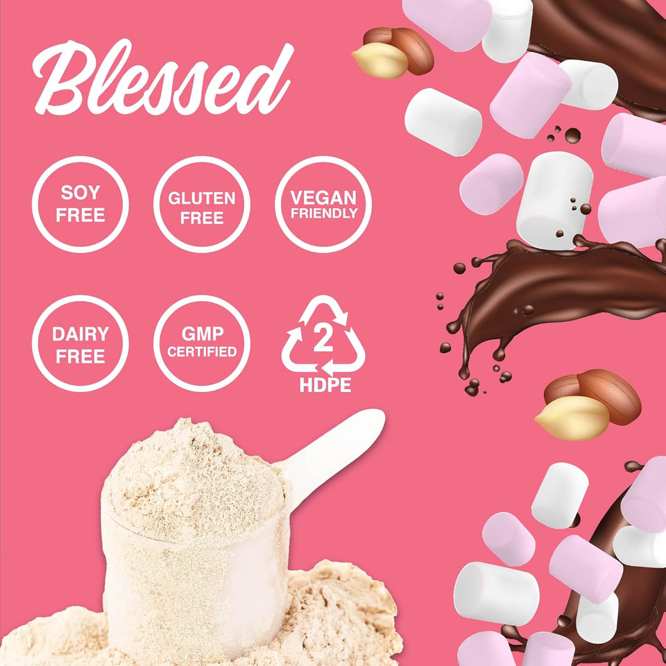 Blessed Vegan Protein Powder - Plant Based Protein Powder Meal Replacement Protein Shake, 23G Of Pea Protein Powder, Dairy Free, Gluten Free, Soy Free, No Sugar Added, 30 Servings (Rocky Road)
