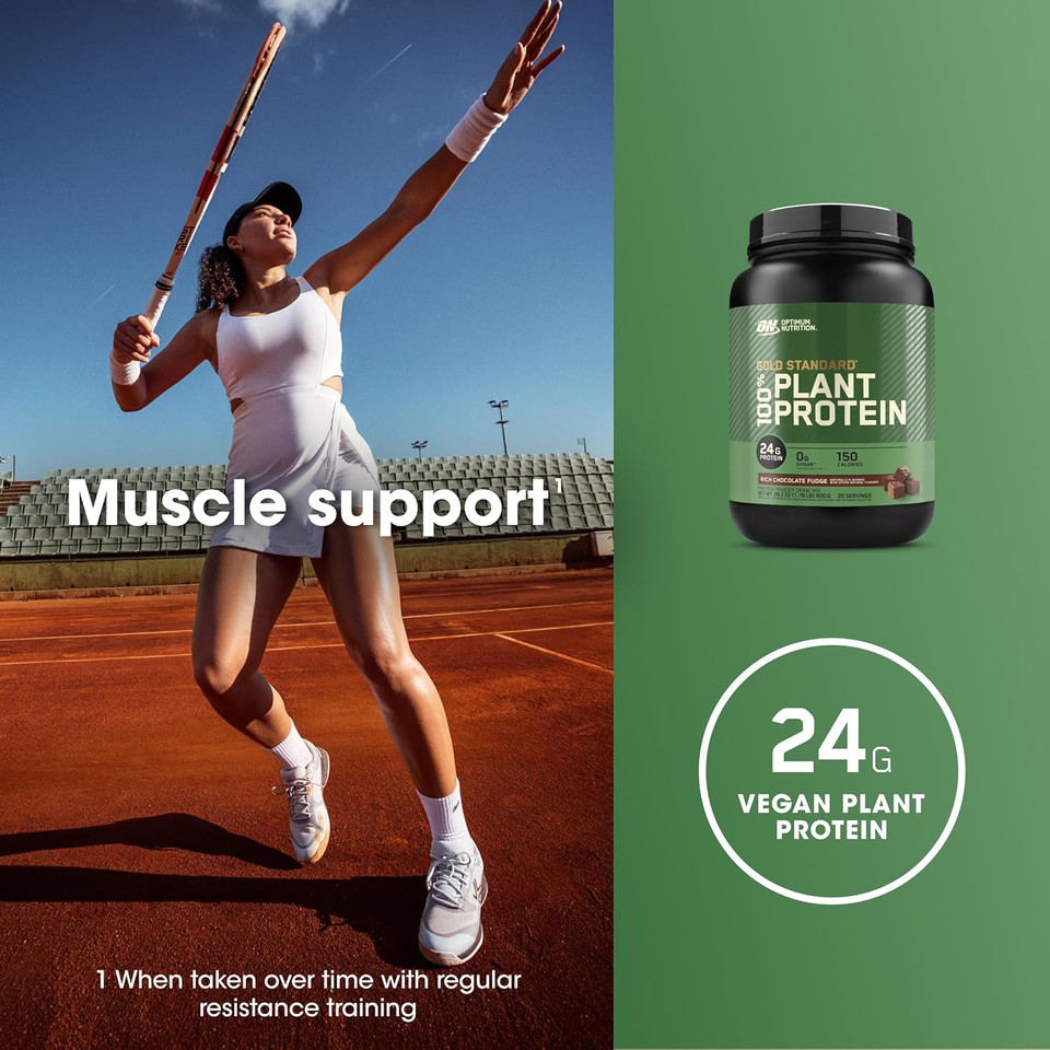 Optimum Nutrition Gold Standard 100% Plant Based Protein Powder, Gluten Free, Vegan Protein For Muscle Support And Recovery With Amino Acids - Rich Chocolate Fudge, 20 Servings (Packaging May Vary)