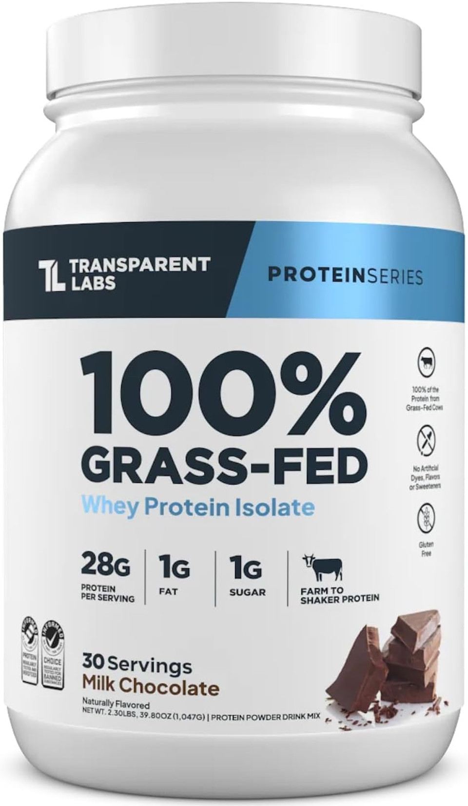 Transparent Labs Grass-Fed Whey Protein Isolate - Naturally Flavored, Gluten Free Whey Protein Powder With 28G Of Protein Per Serving & 9 Amino Acids - 30 Servings, Milk Chocolate
