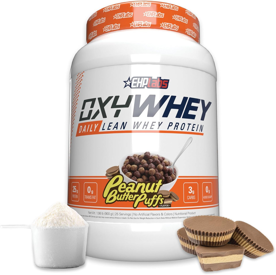 Ehp Labs Oxywhey Whey Protein Isolate Powder - 25G Of Whey Isolate Protein Powder, Meal Replacement Shake, Sugar Free Protein Powder - 25 Serves (Peanut Butter Puffs)
